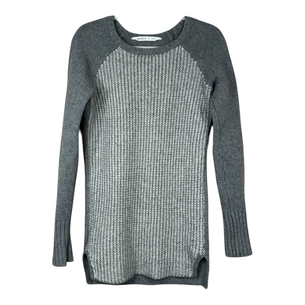 Athleta Sierra Wool And Cashmere Gray Waffle Knit Crew Neck Sweater Size M